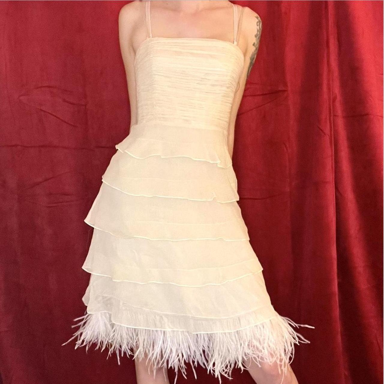 BCBG white fashion feathers dress