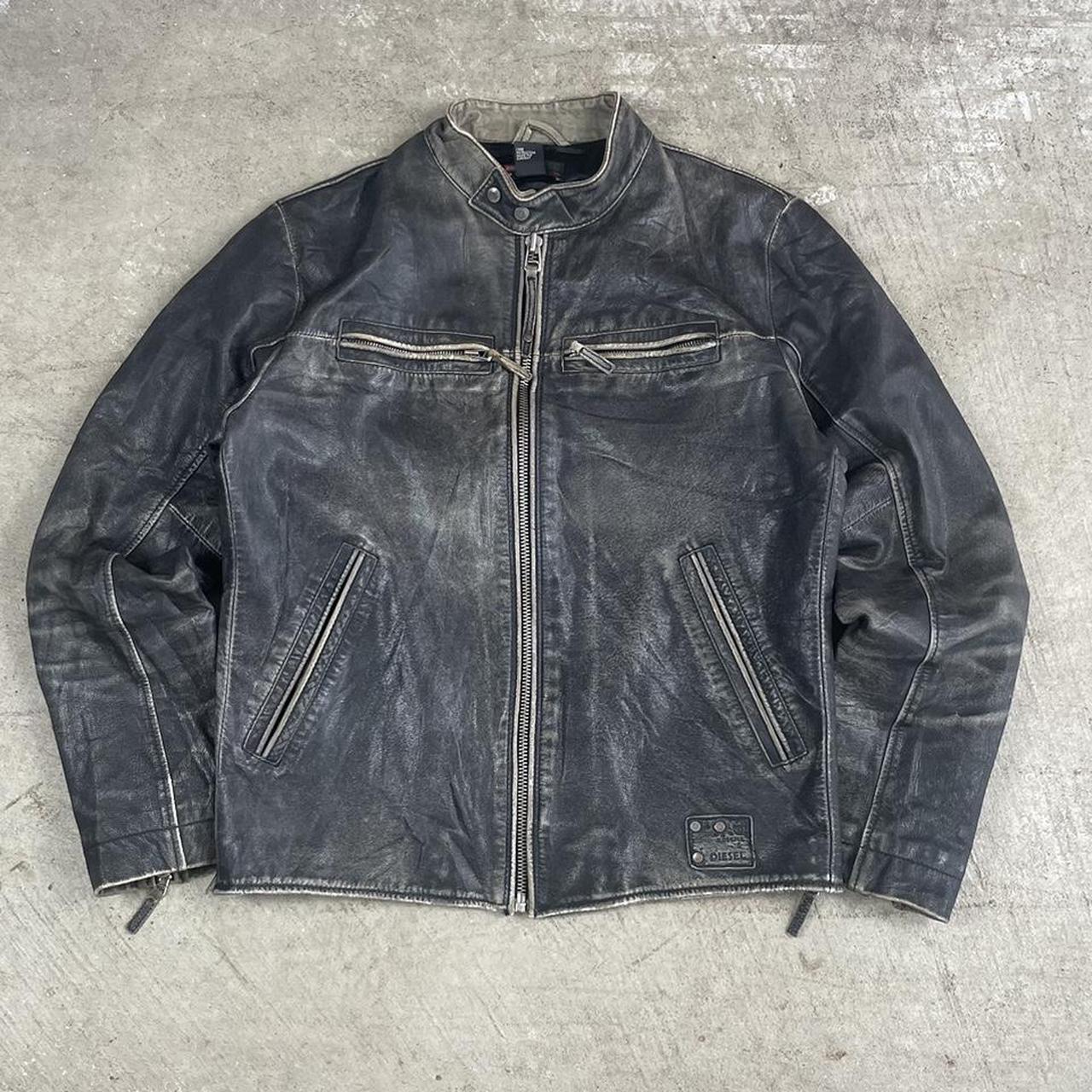 Vintage 90s Diesel cafe racer leather jacket... - Depop