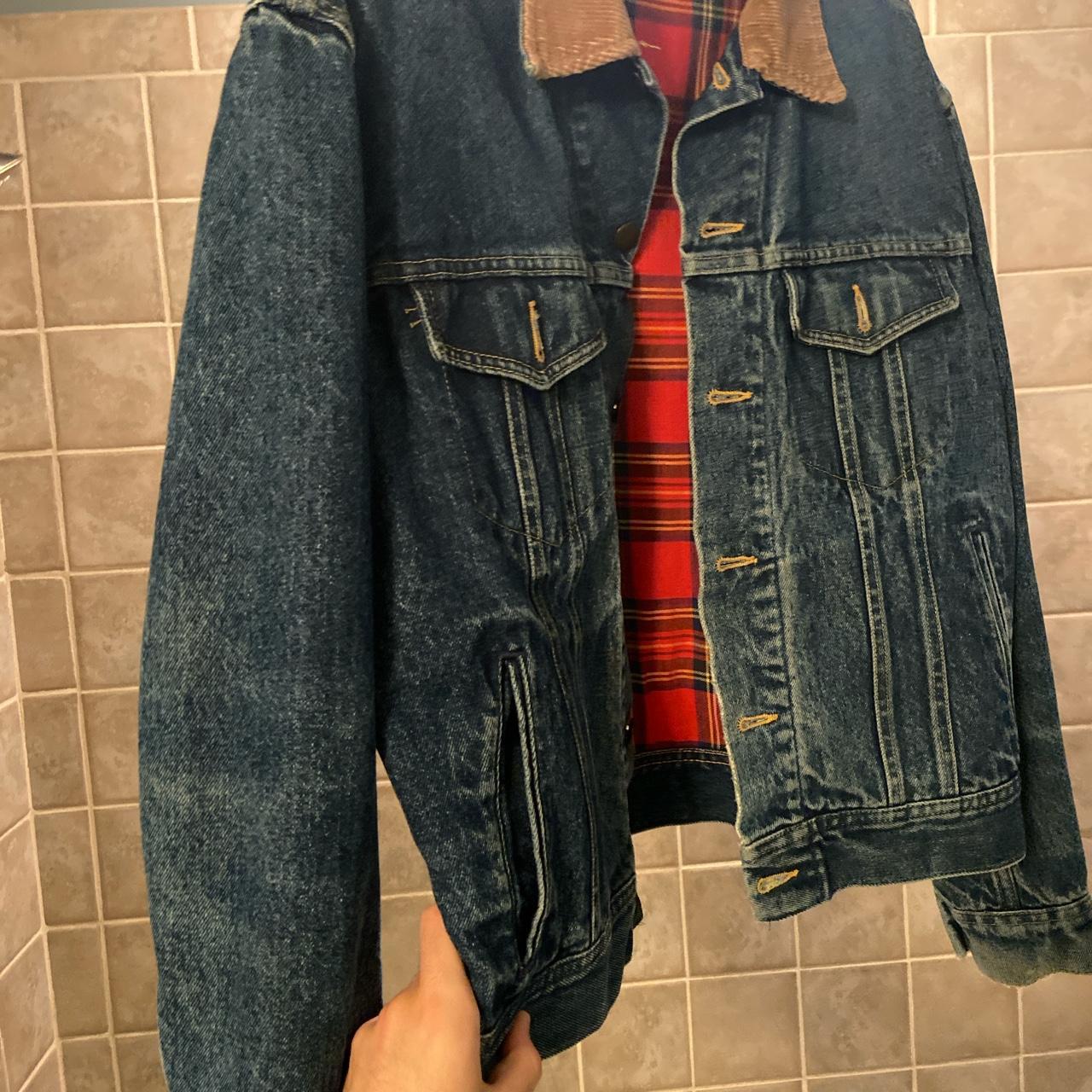 Abercrombie  Fitch flannel lined denim jacket with sherpa collar in blue   ASOS