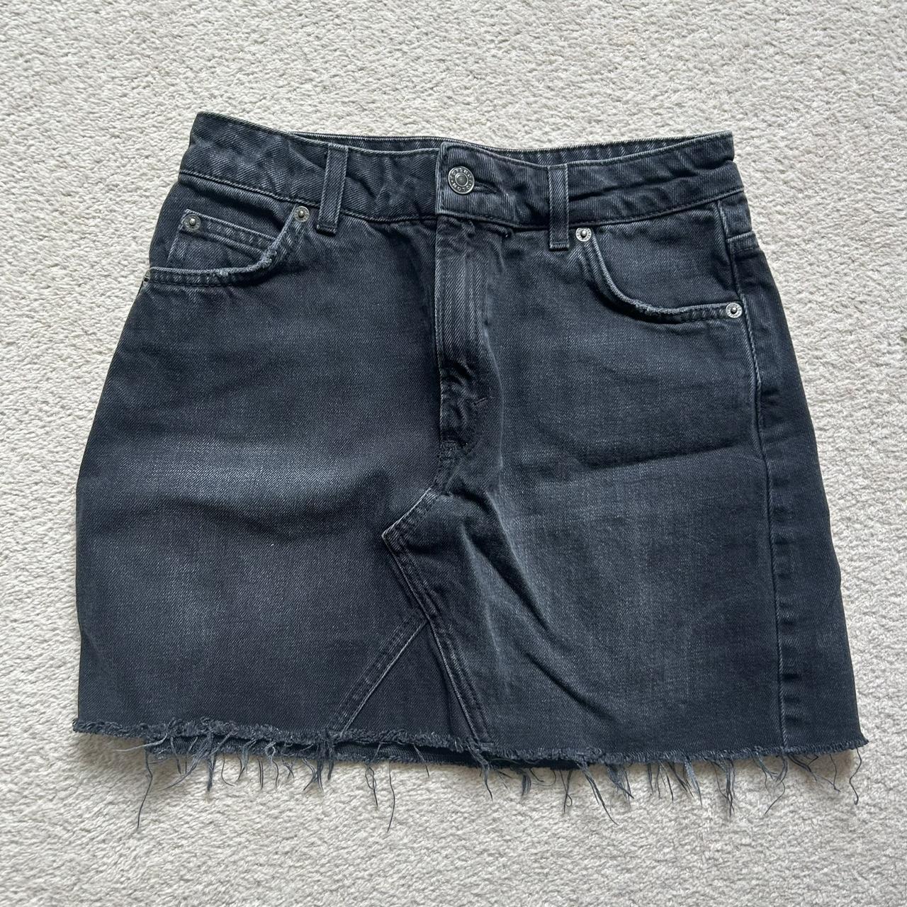 Topshop black denim distressed mini skirt size. Depop