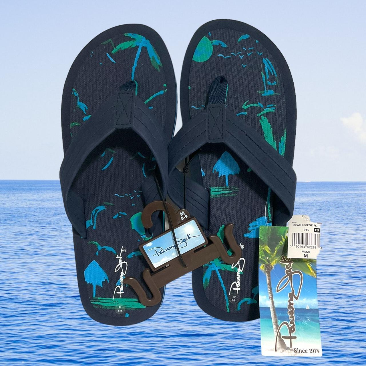 Panama Jack Men s Blue Beach Scene Flip Flops Depop