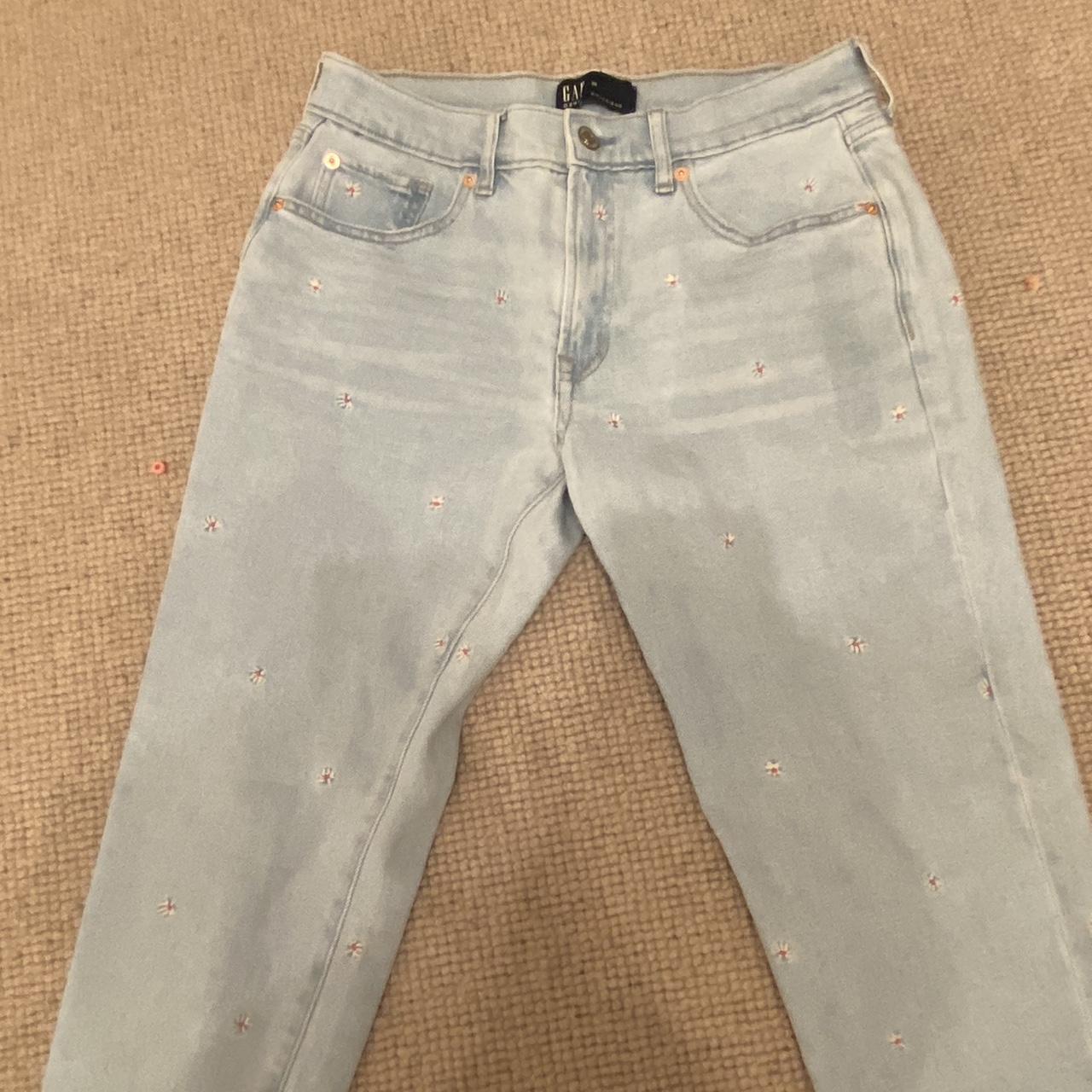 GAP denim girlfriend jeans with tiny flowers all... - Depop