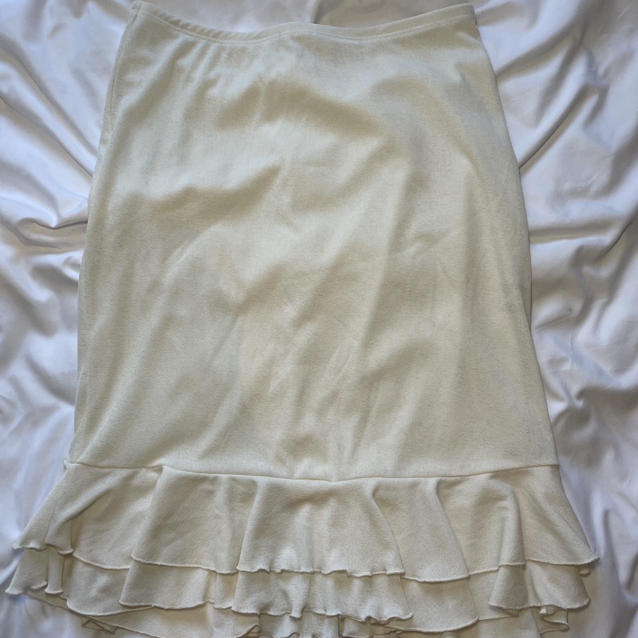 cream ruffle midi skirt brand: a new day size: xs - Depop