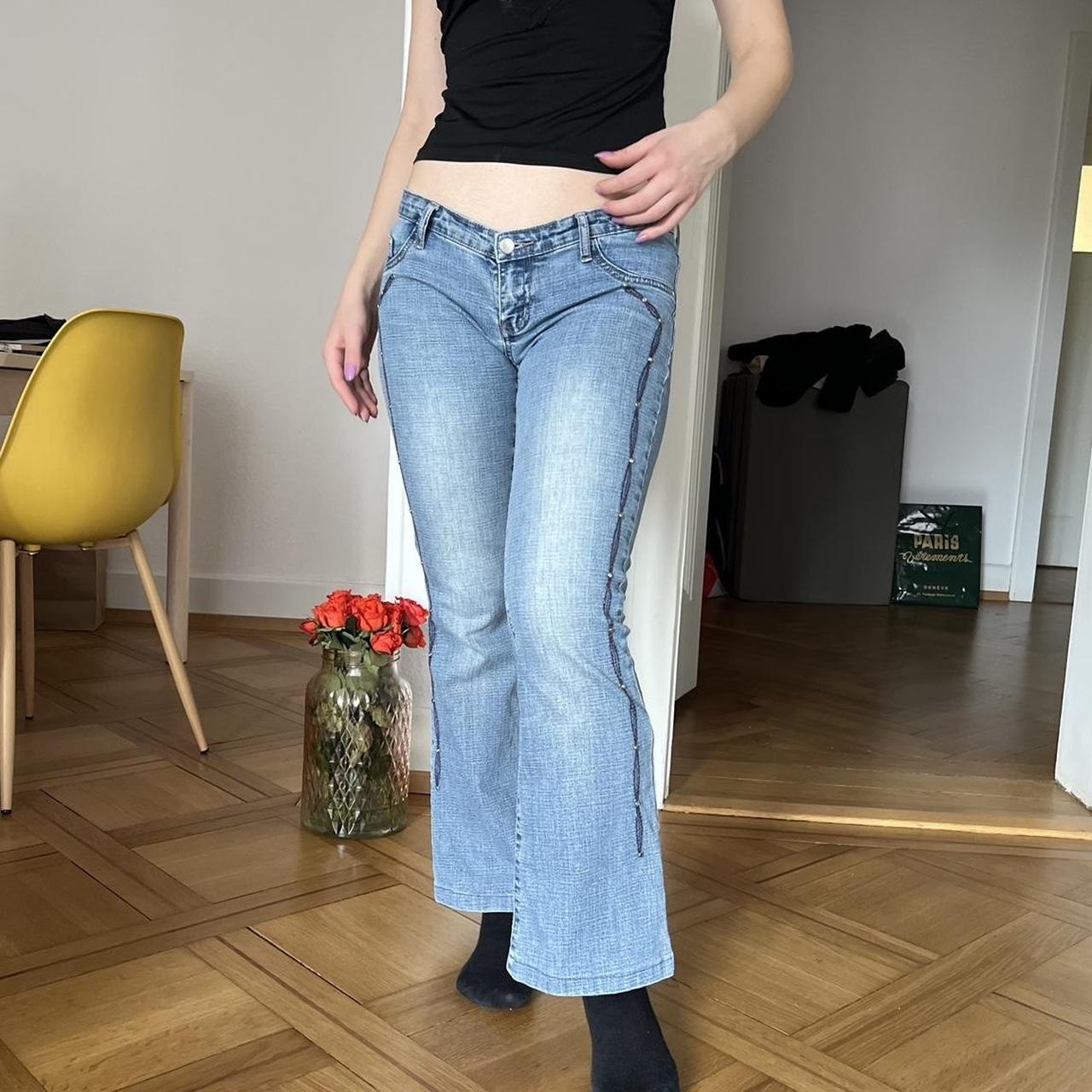 Low Waist Vintage Flare Jeans, Aesthetic Low Waist Jeans