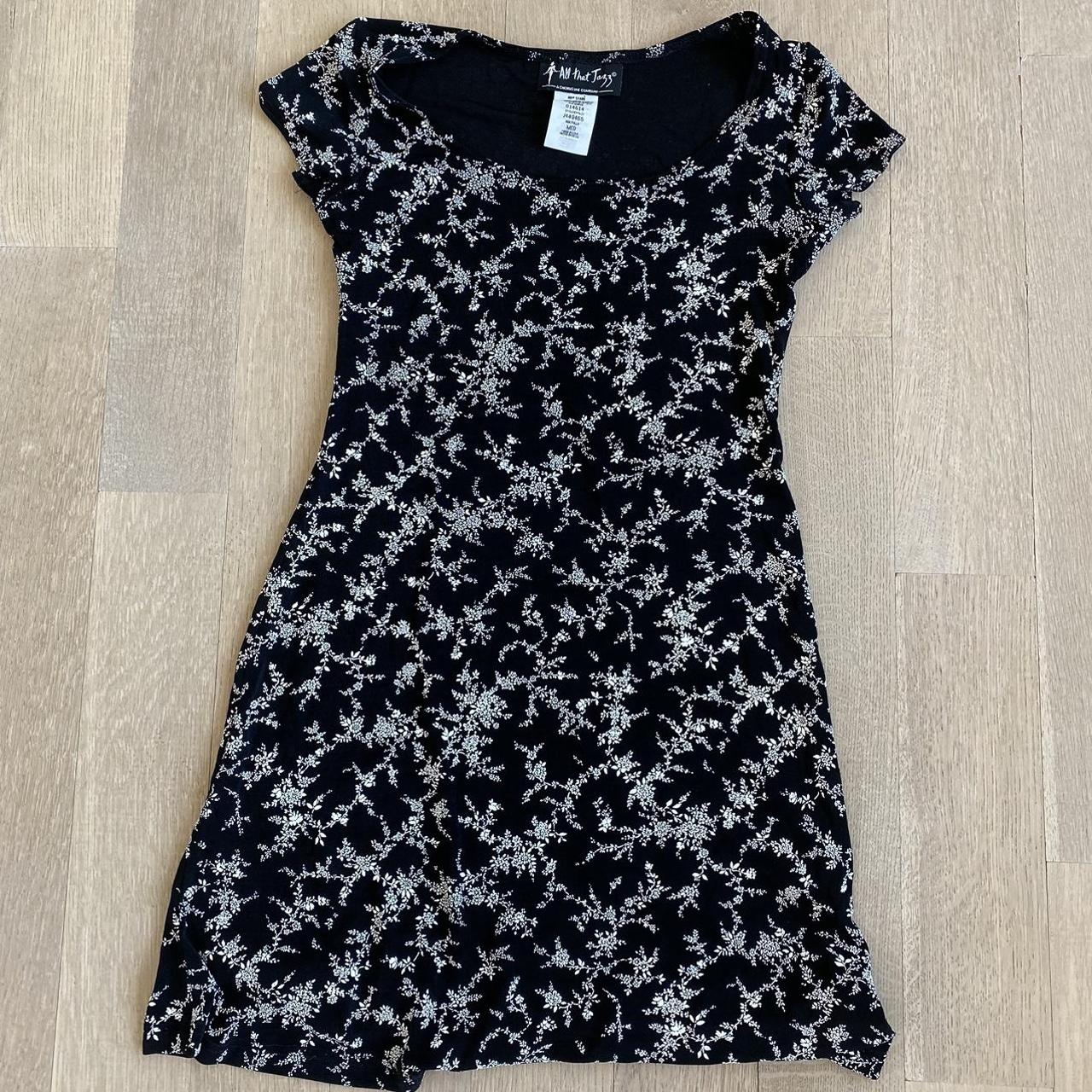 90s/y2k All That Jazz black and white floral mini... - Depop