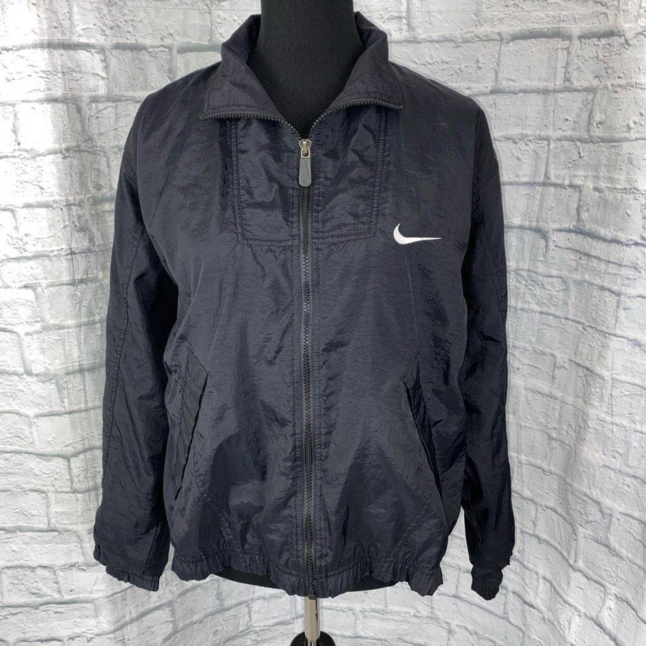 Nike vintage full zip nylon jacket Color black Depop