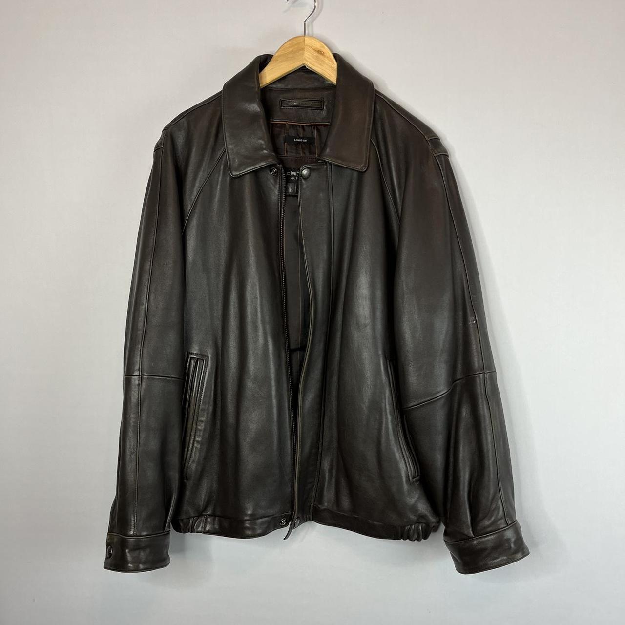 Claiborne. Brown Vintage Bomber Varsity Leather... - Depop