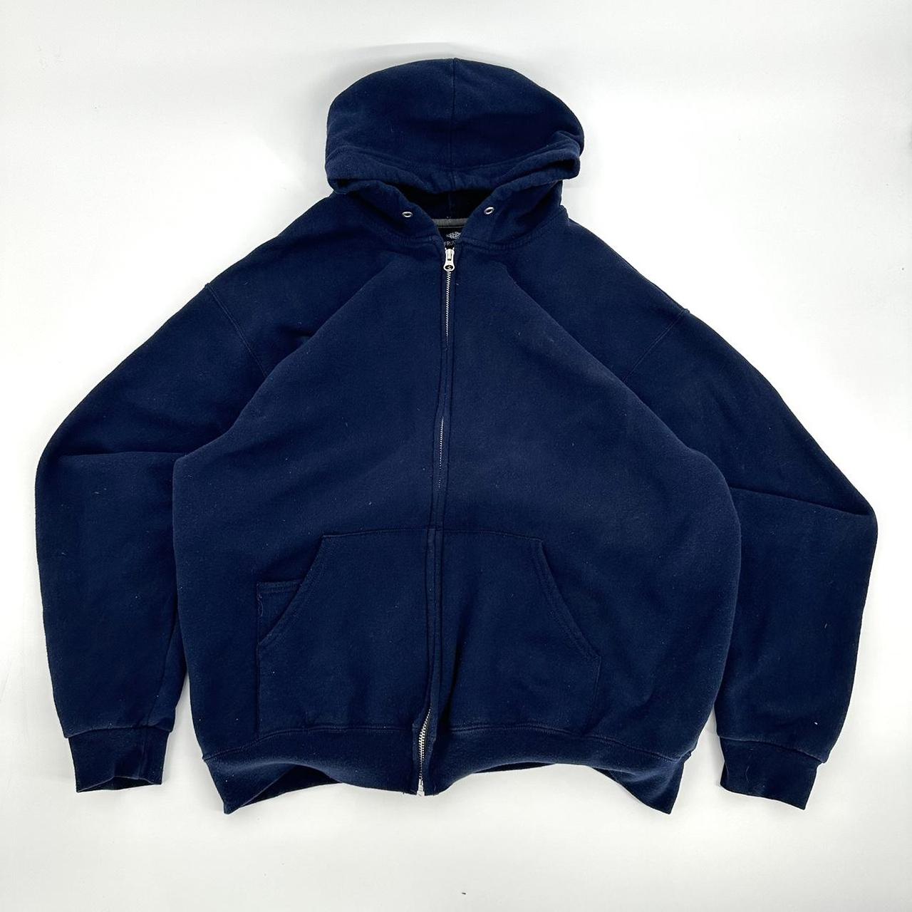 Baggy Navy Blank Hoodie In good condition Size... - Depop