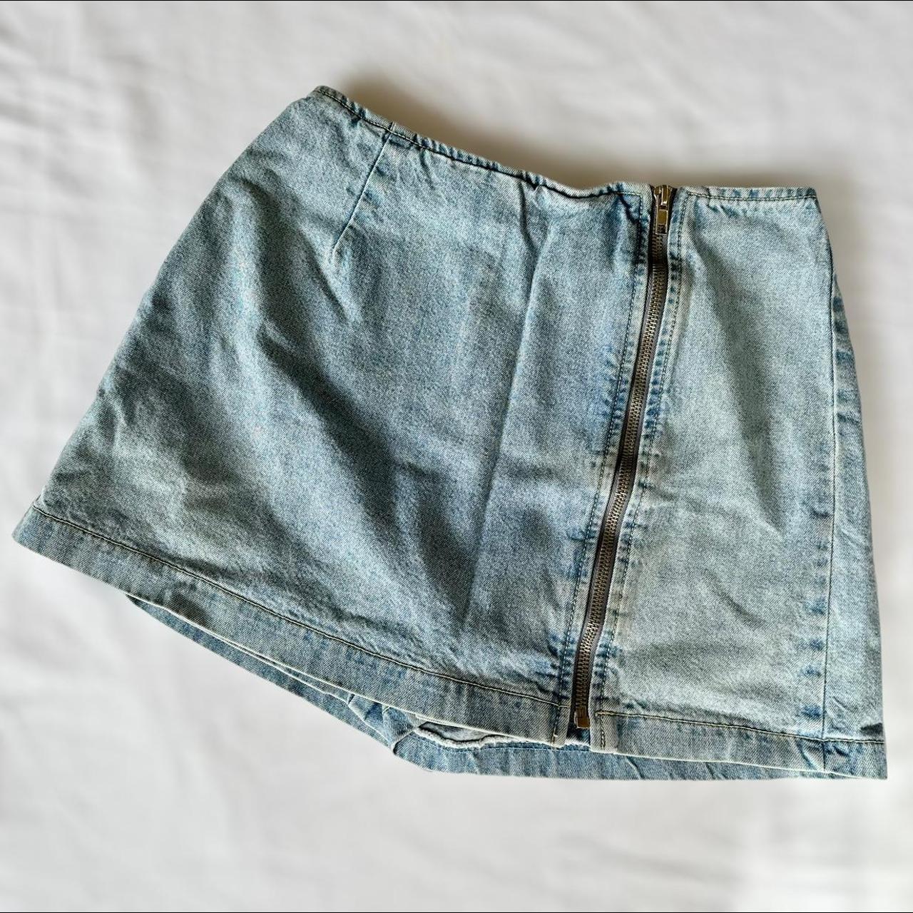 Y2K denim zipper skort Mid rise petite fit Good... - Depop