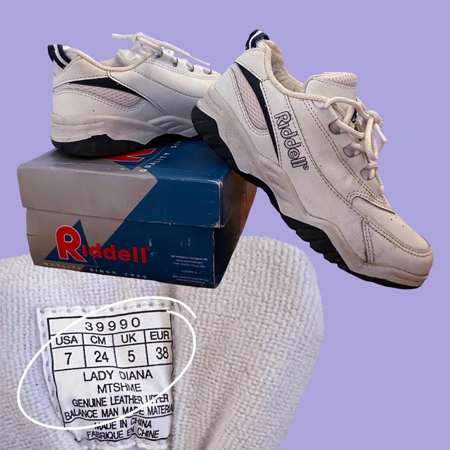 Women's White and Navy Trainers | Depop