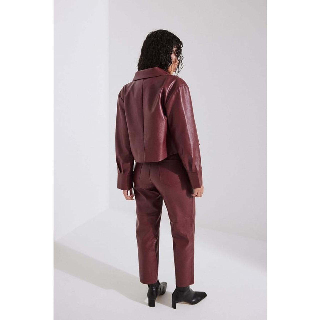 NA-KD button front faux-leather pants in burgundy