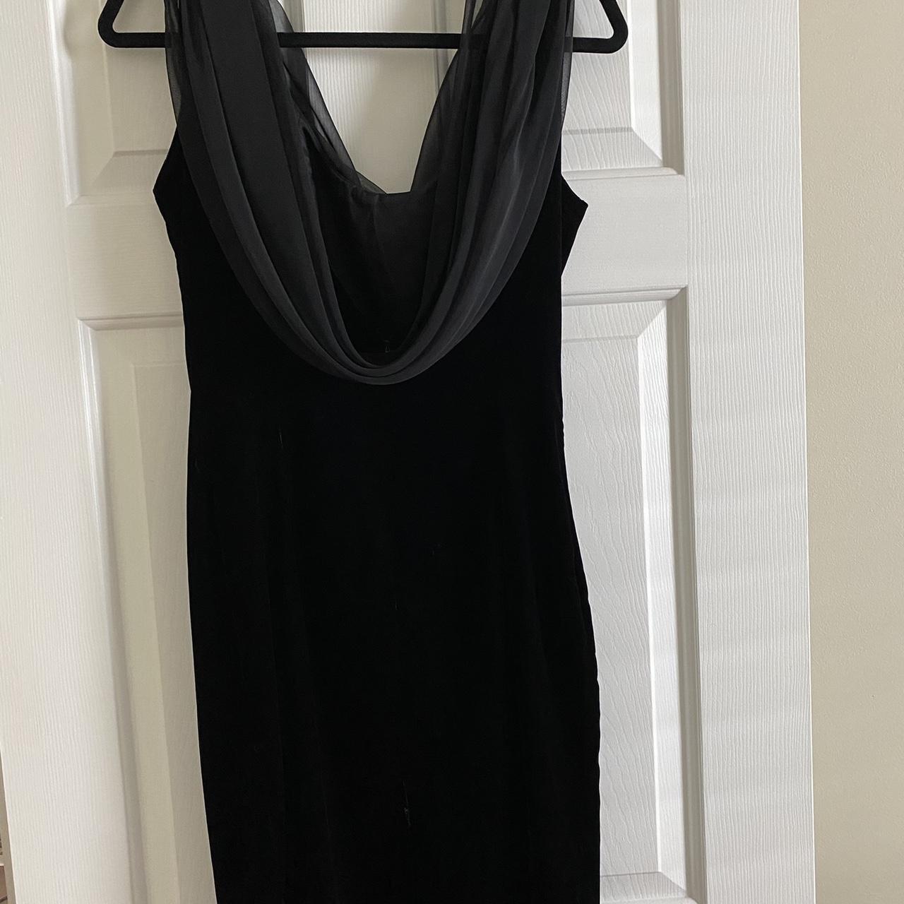 Vintage 80s black dress mini draped neck with stones... - Depop