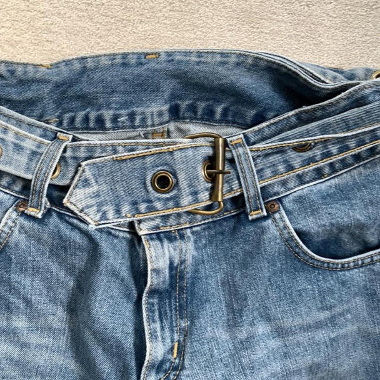 Vintage blue low waist buckle denim bootcut flare jeans - Depop