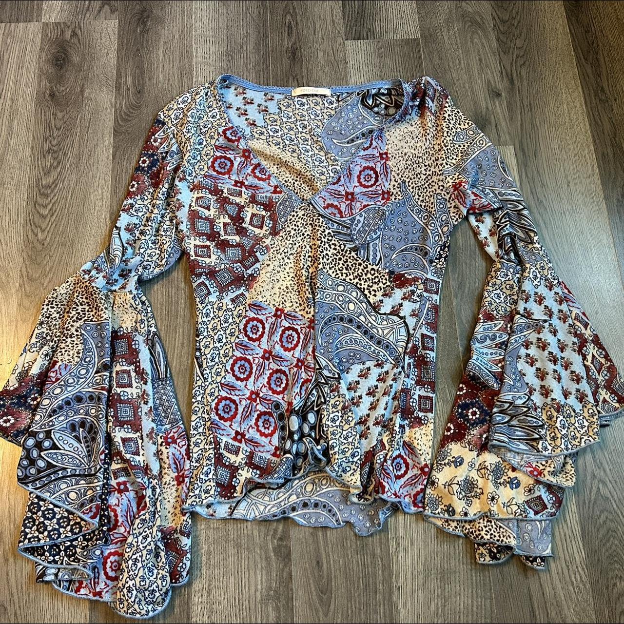 vintage forever 21 printed flare top could fit small... - Depop