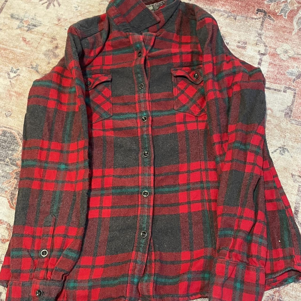 red and green women’s flannel from natural... - Depop