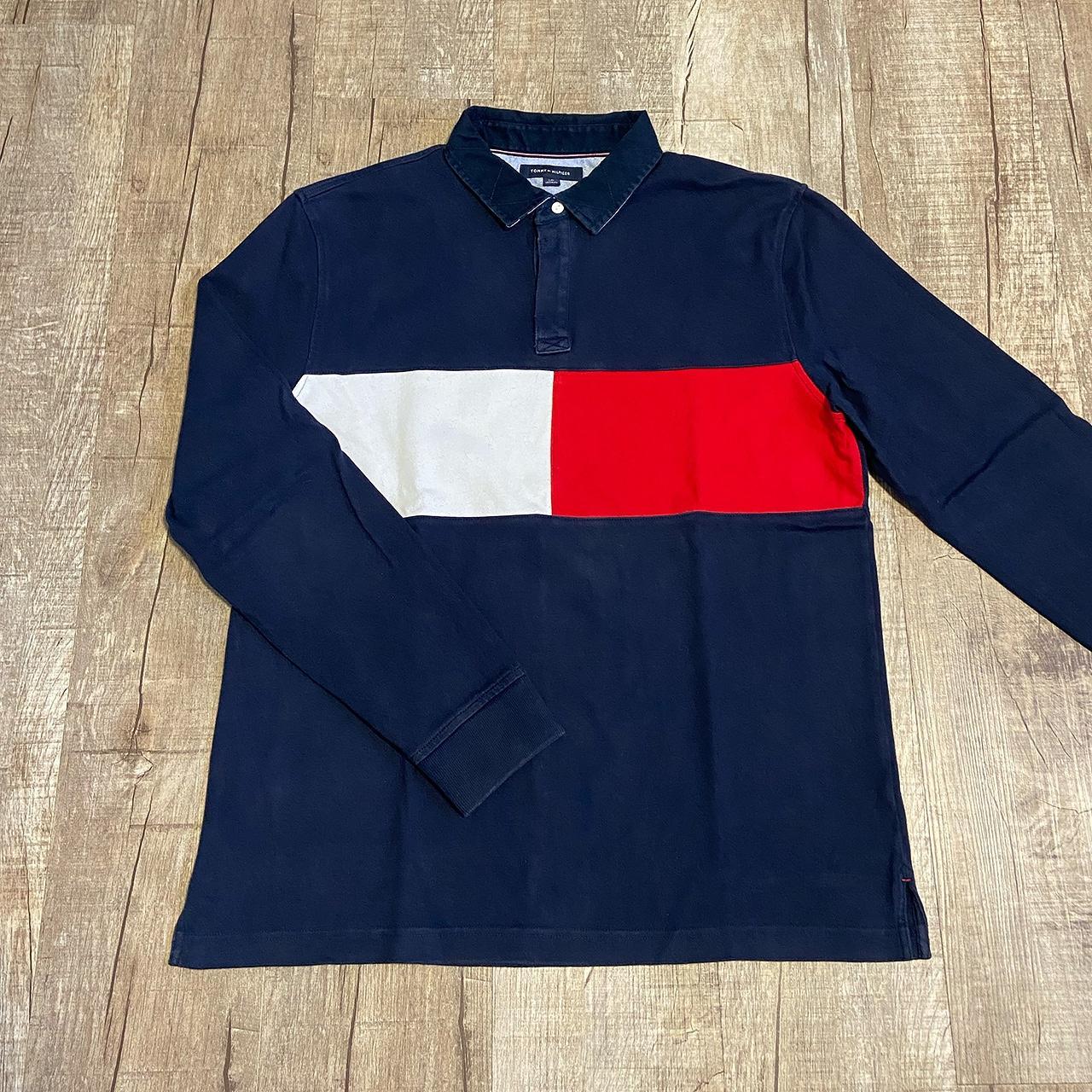 Tommy Hilfiger Men's Navy and Red Polo-shirts | Depop