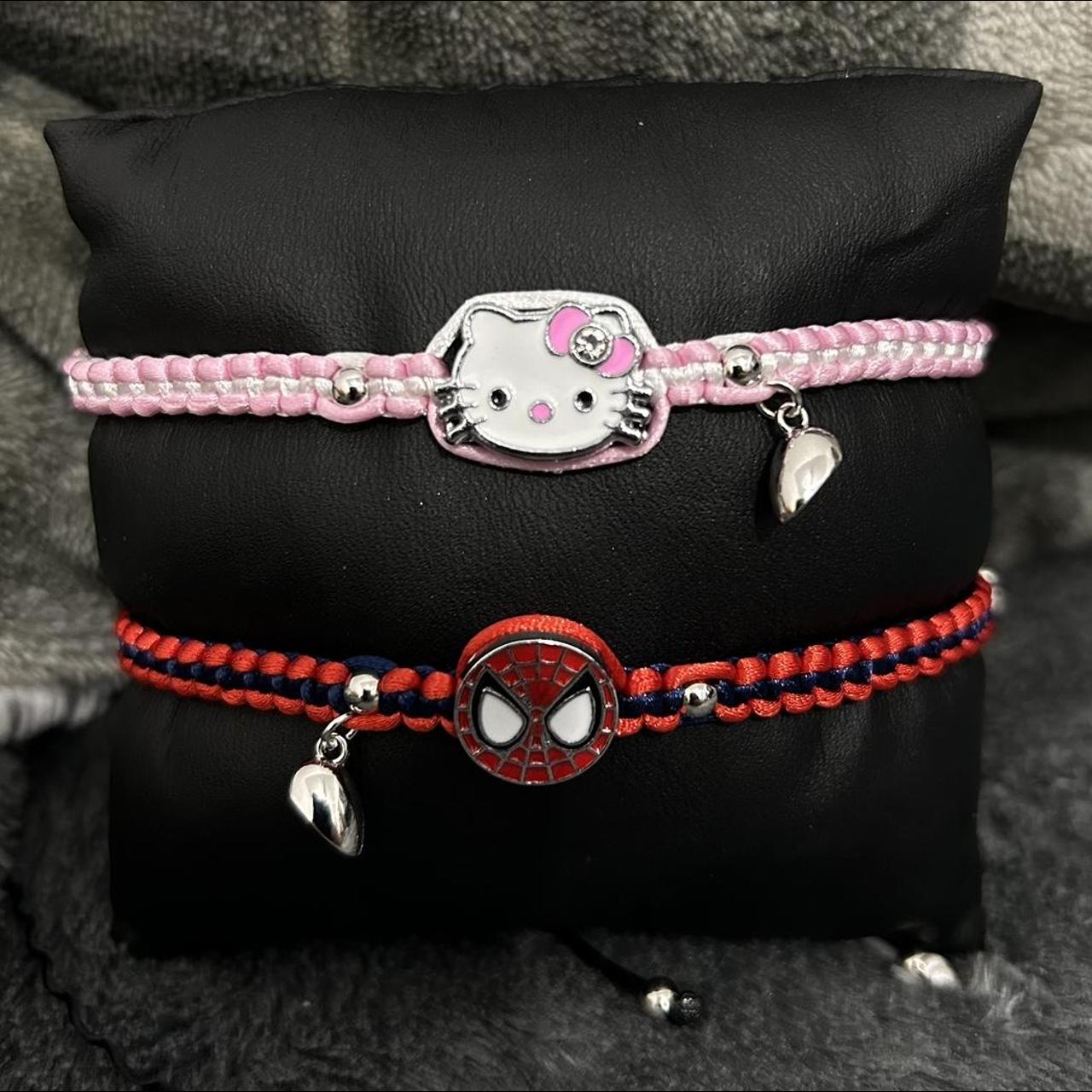 Spiderman and Hello Kitty Matching Bracelets With Heart Magnet 
