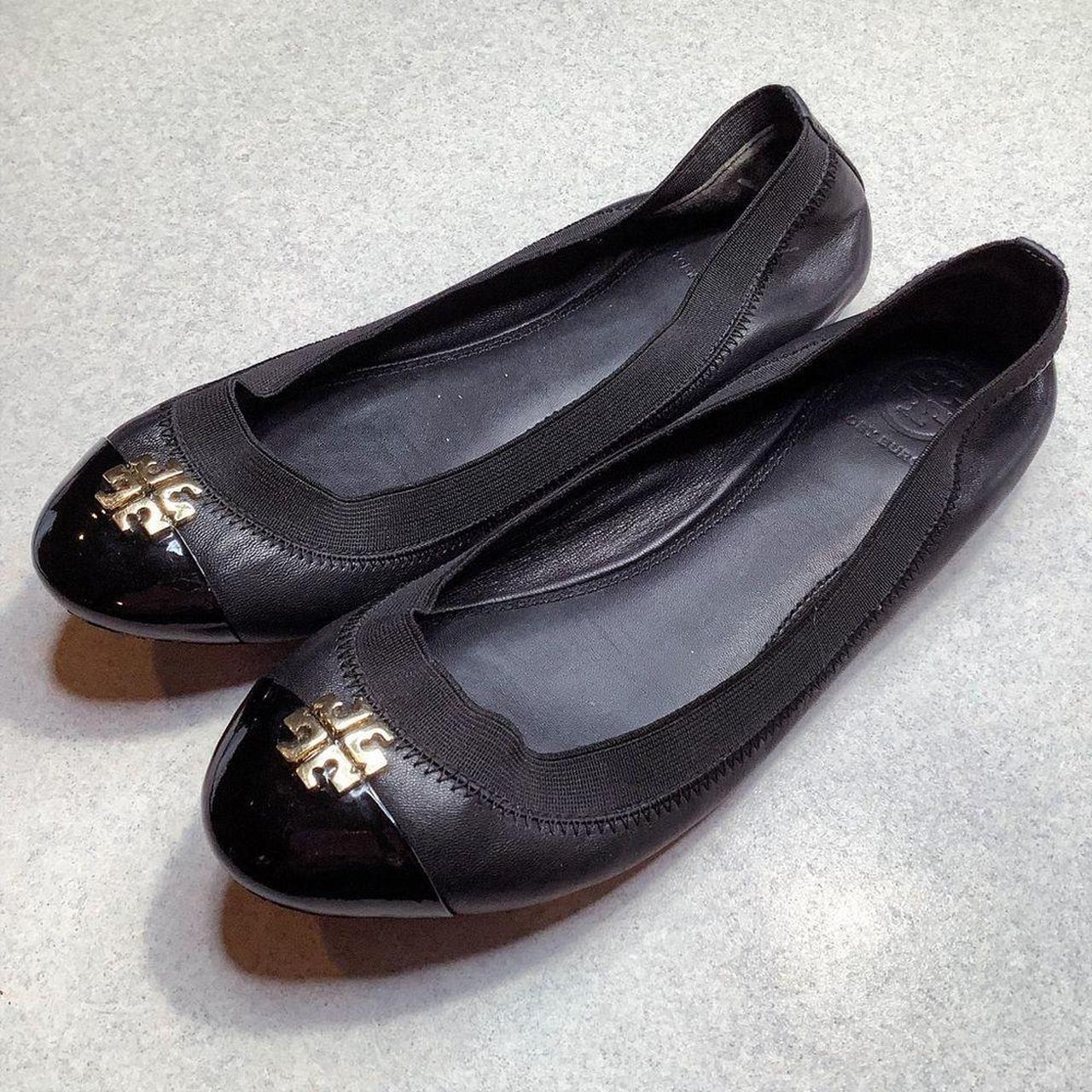 Tory burch flats black hot sale gold