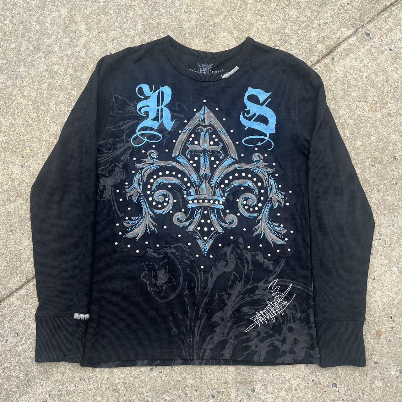 Vintage Men's T-shirt - Black - L – Super nice y2k thermal long sleeve Affliction …