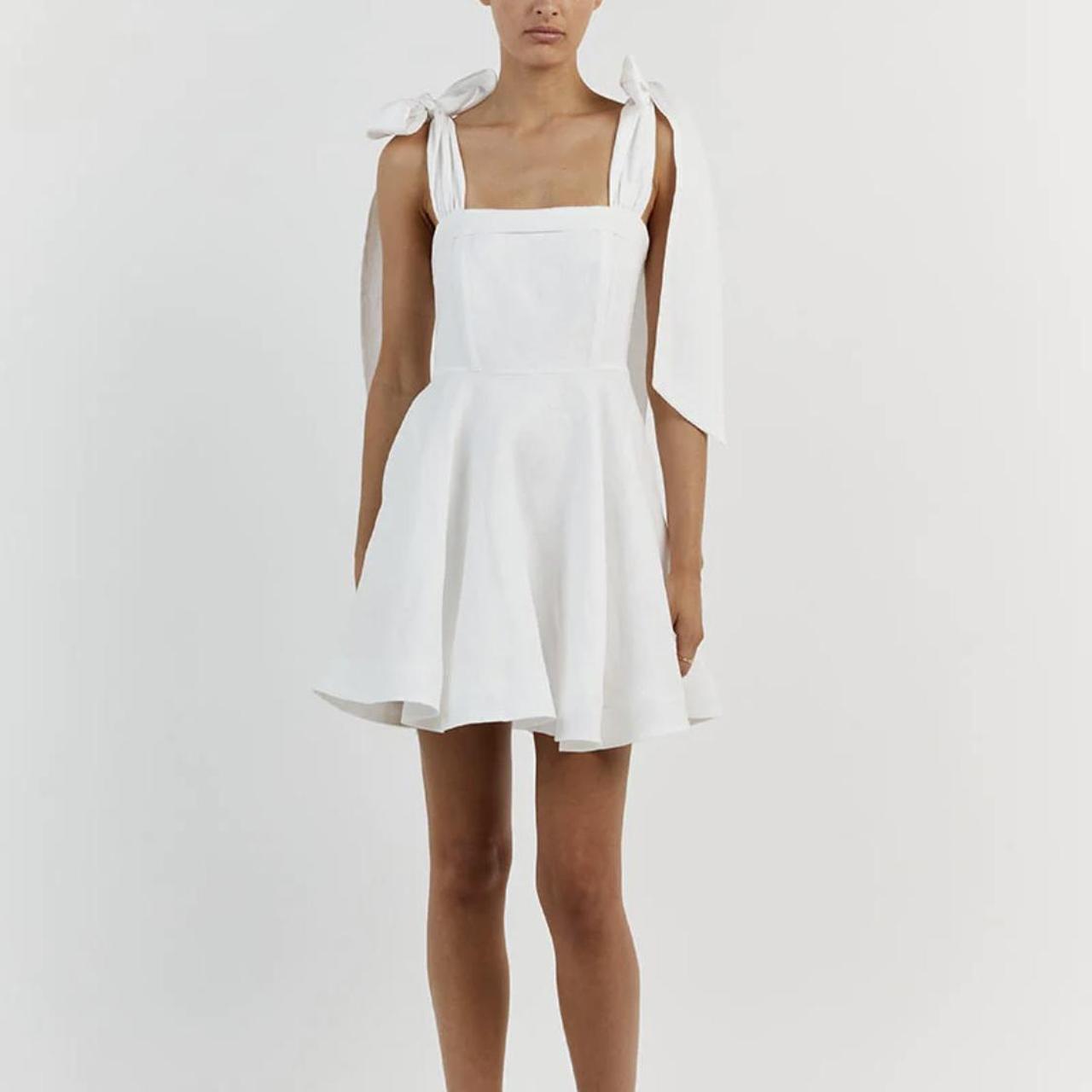 DISSH Aisle White Linen Bow Mini Dress I purchased... - Depop