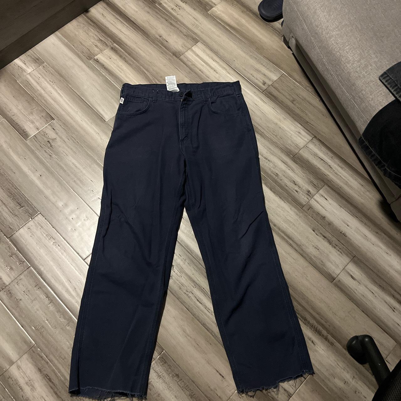 Vintage Navy blue carhartt pants size 36x32 but cut... - Depop