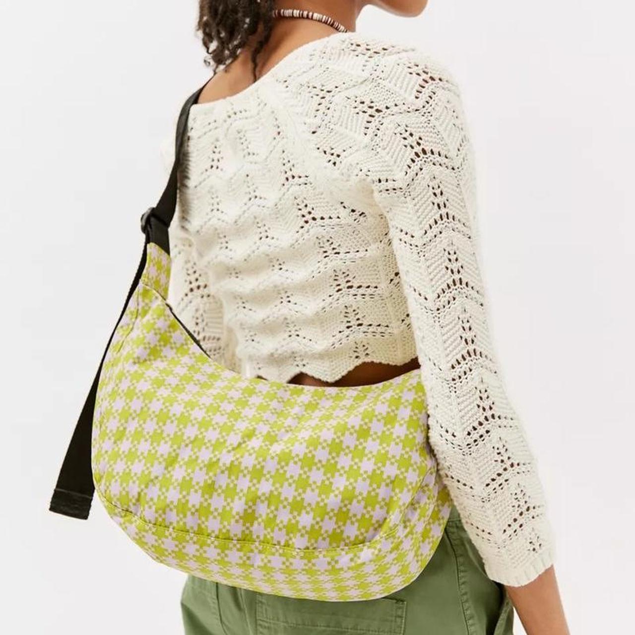 Baggu green gingham crescent / baguette bag Worn a... Depop