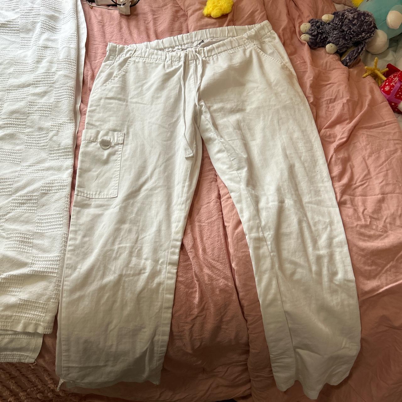 White meduim parachute pants streetwear . Used once,... - Depop