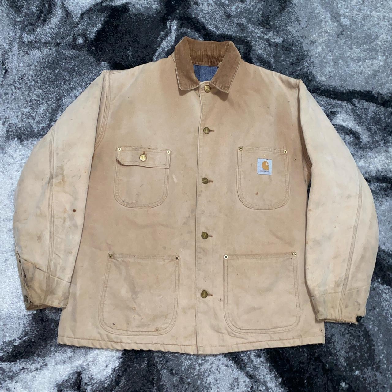 Vintage Tan Carhartt Chore Jacket Size tag... - Depop