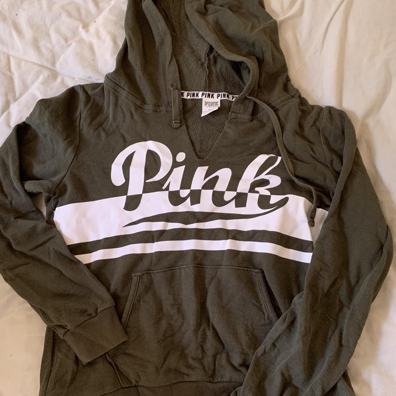 Olive green hoodie. PINK size M - Depop