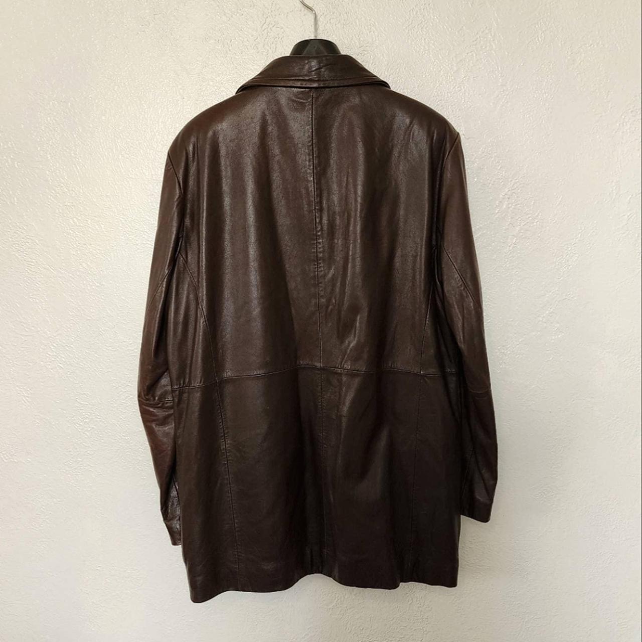 Jhane Barnes Leather Coat Jacket Brown 2 Way... - Depop