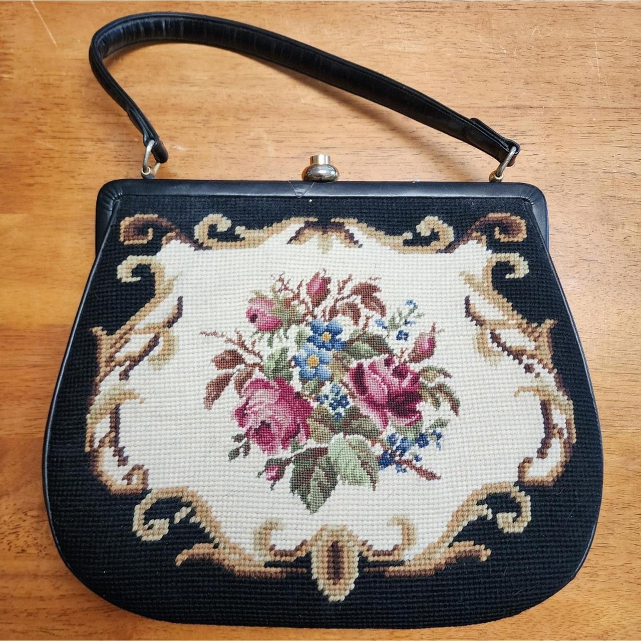 Vintage Floral outlet Needlepoint Embroidered Bag