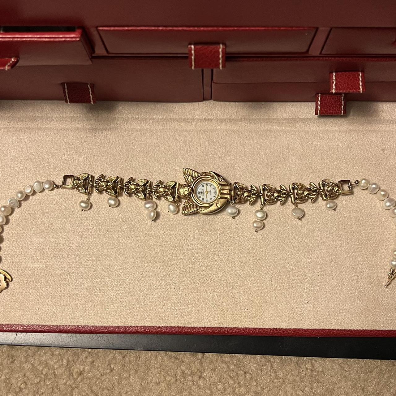 Gold watch necklace with pearls (real) Brand lilac... Depop