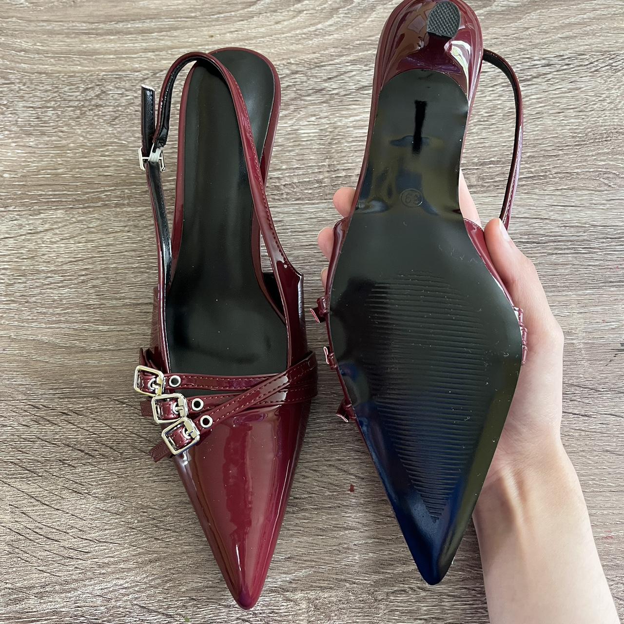 burgundy kitten heels