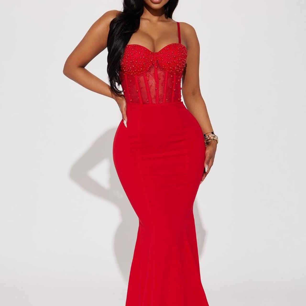 Fashion Nova Embellished Gown Red. Size small. Depop