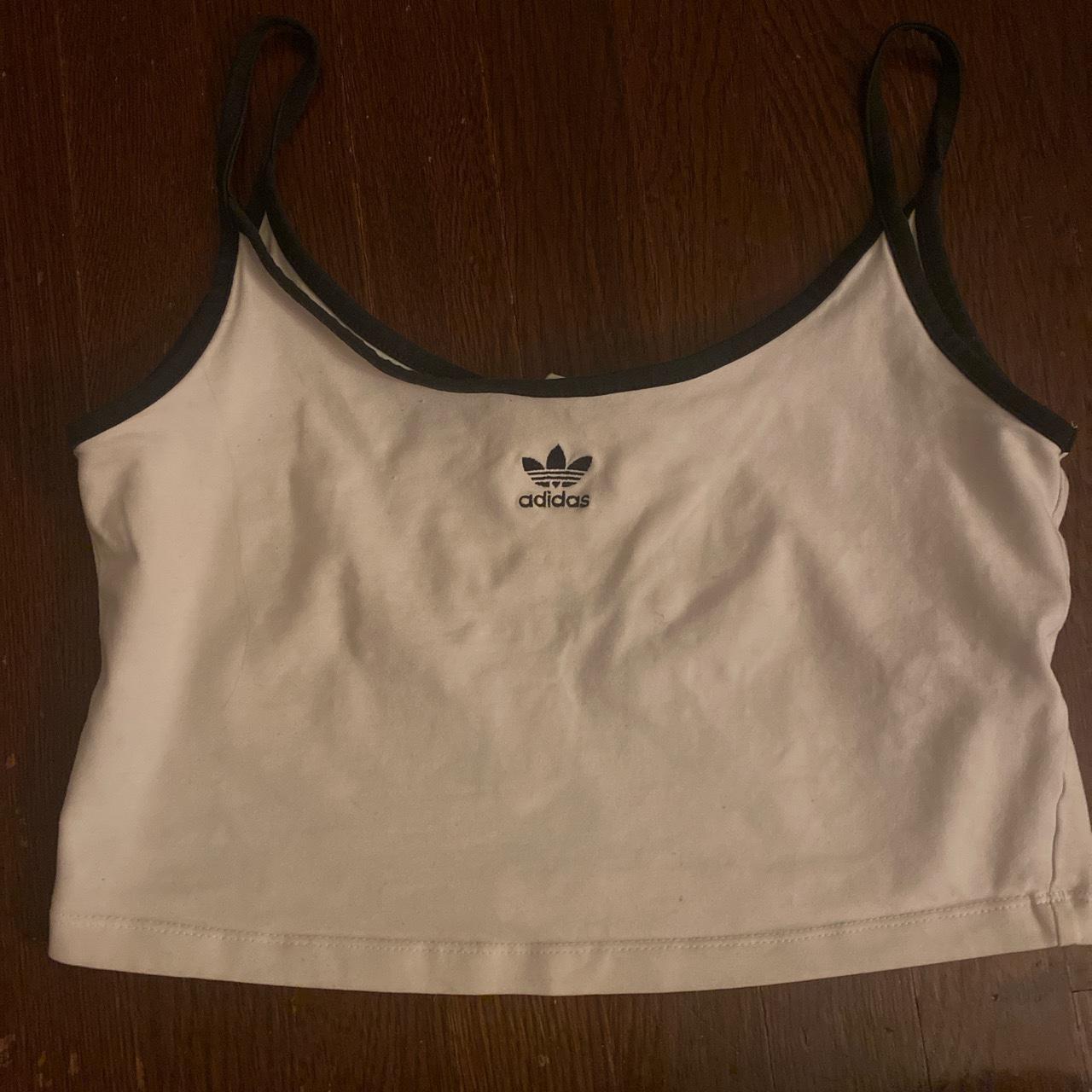 black and white adidas crop top. size... Depop