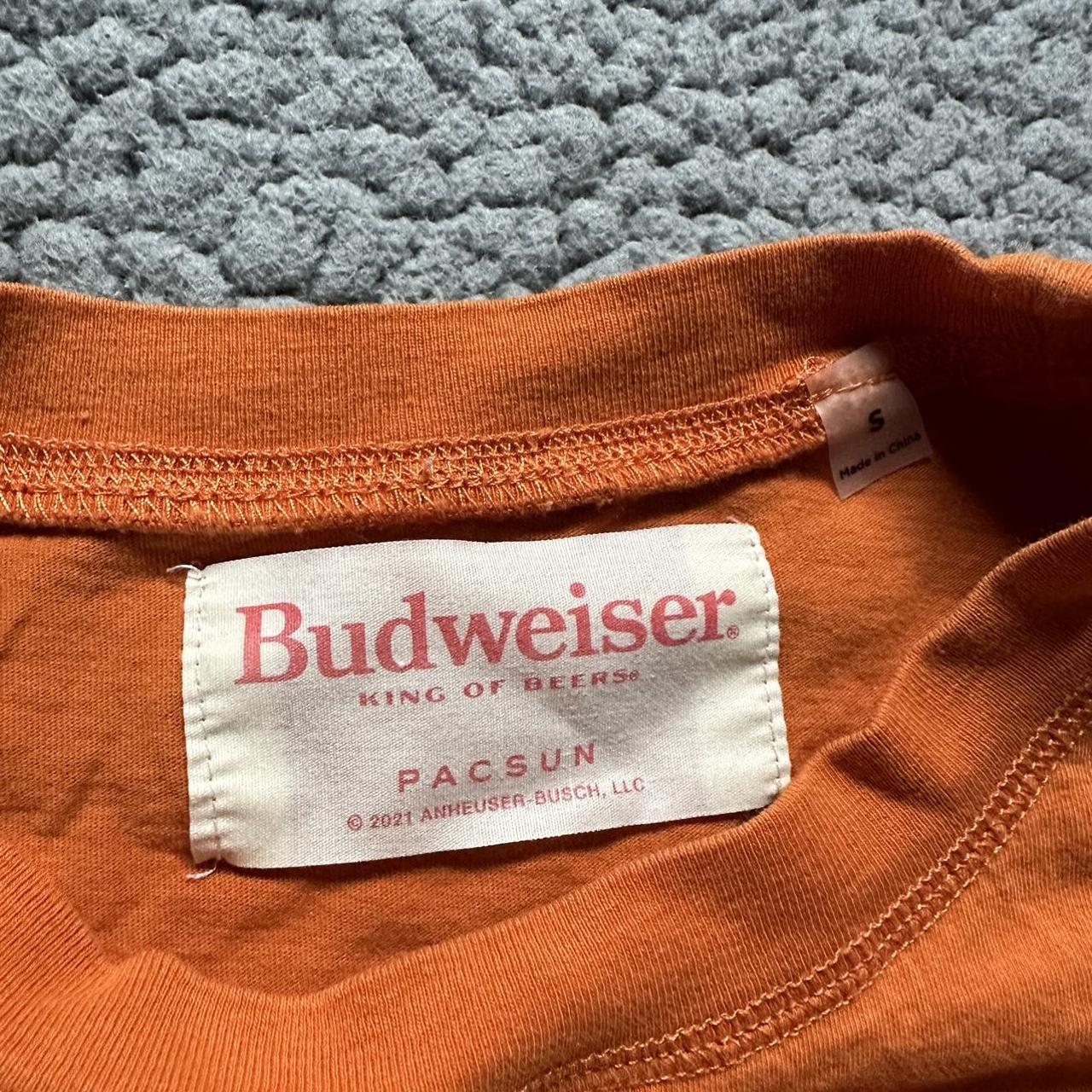 Budweiser Beer Blue and White Button Up - Depop