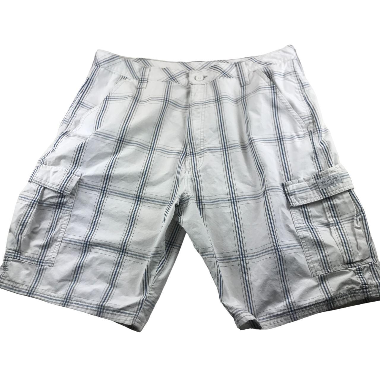 Wrangler Mens Cargo Shorts Size 38 Plaid White Black... - Depop