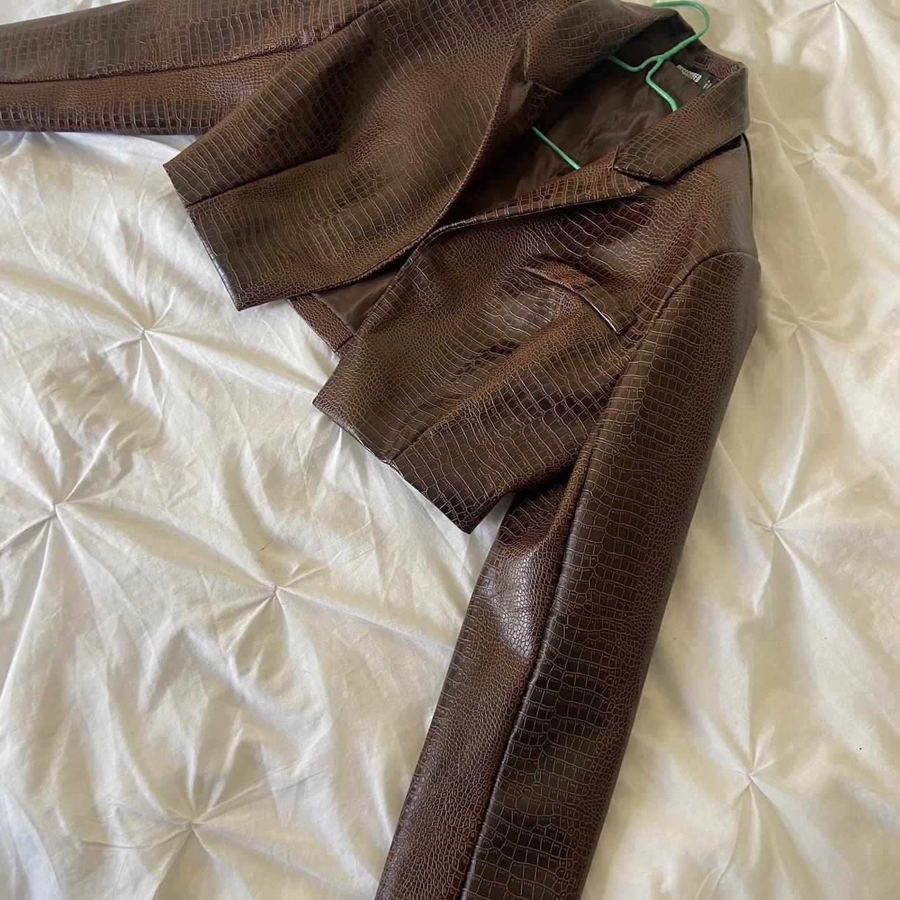 Cropped Brown Leather Jacket - Depop