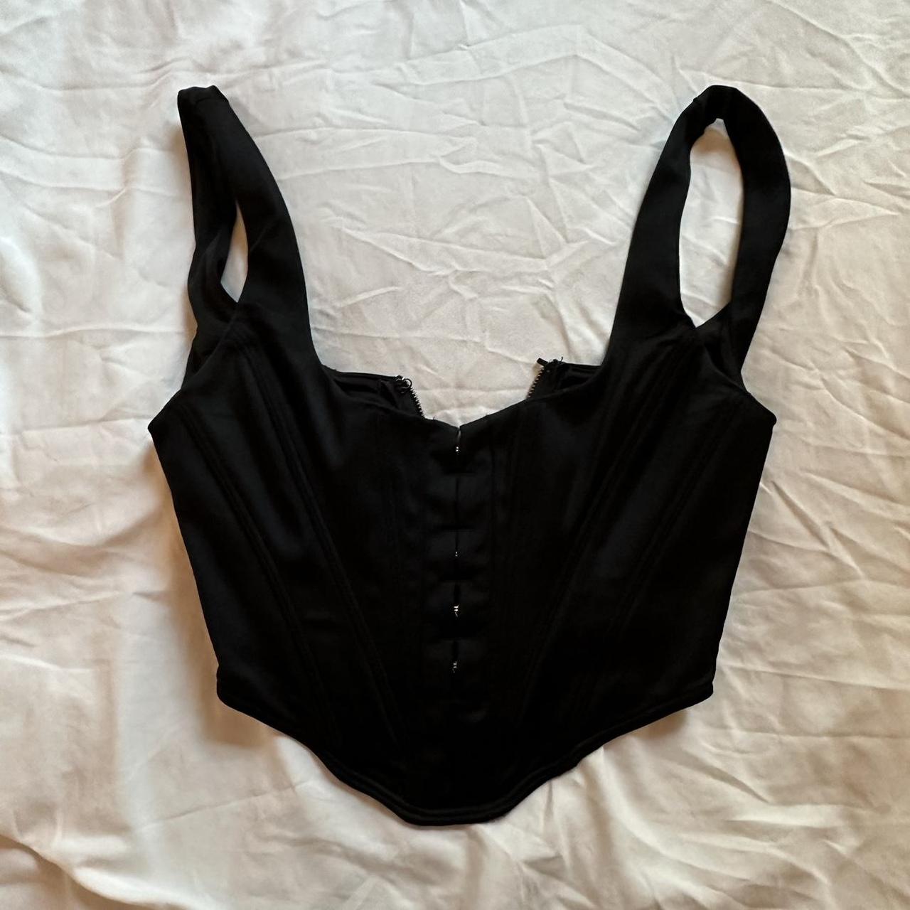 NWT white fox black satin bustier corset top from - Depop
