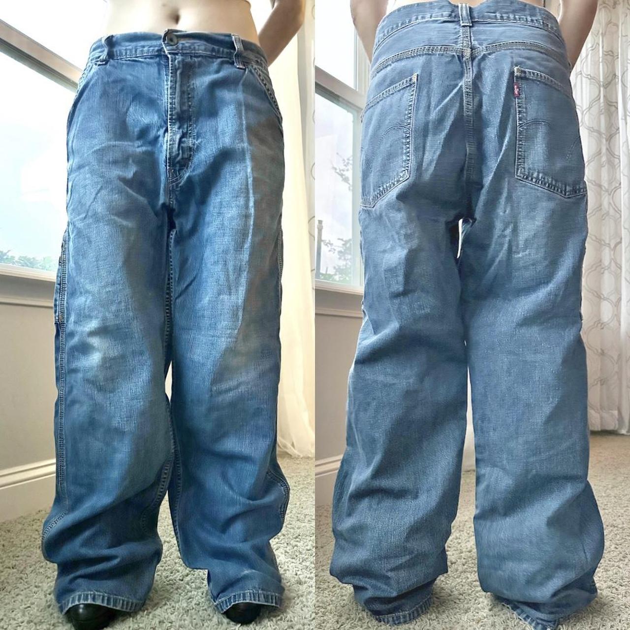 Y2K loose carpenter/utility jeans, wide leg, baggy... - Depop