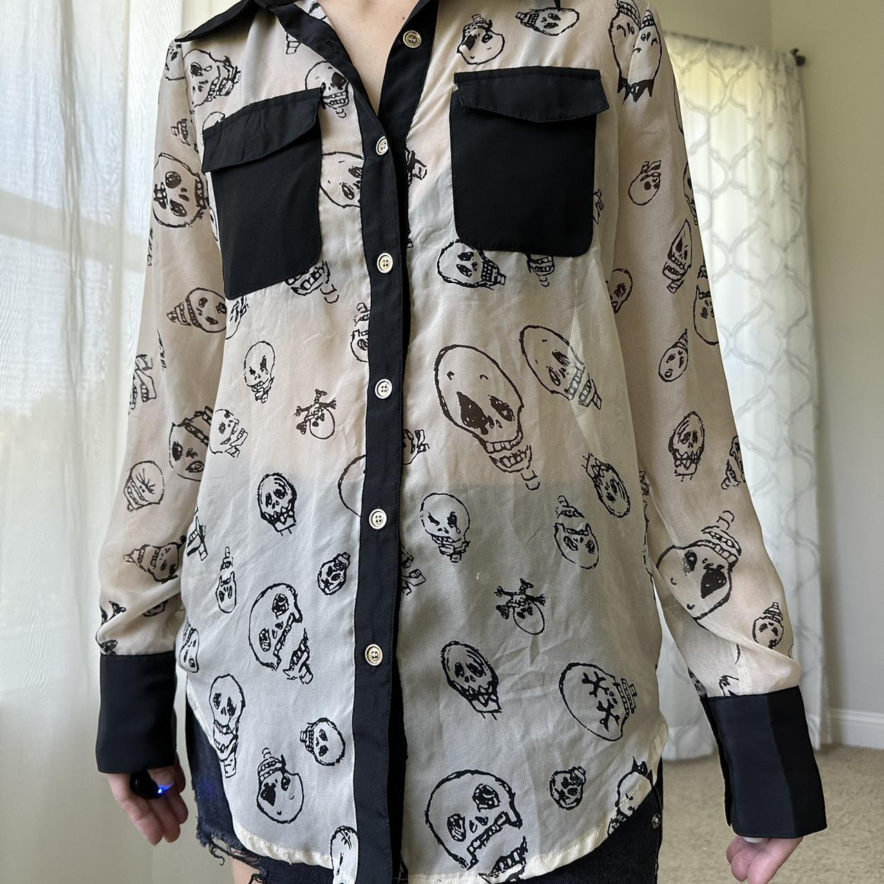 Sheer skull shirt Sheer crème blacktrim skull Depop