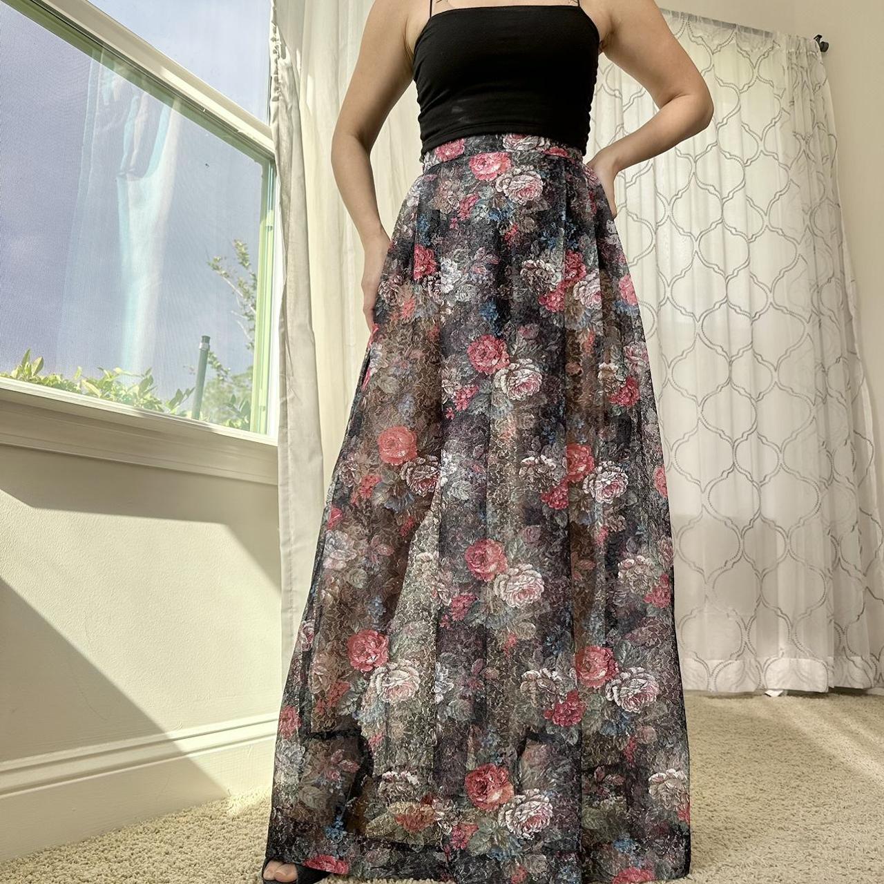 Sheer floral hot sale maxi skirt