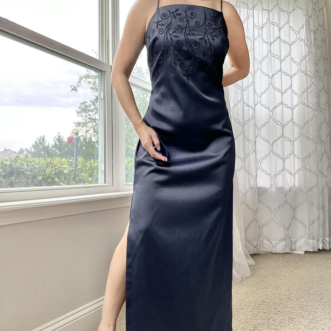 VTG Navy gown Vintage navy maxi gown with floral... - Depop
