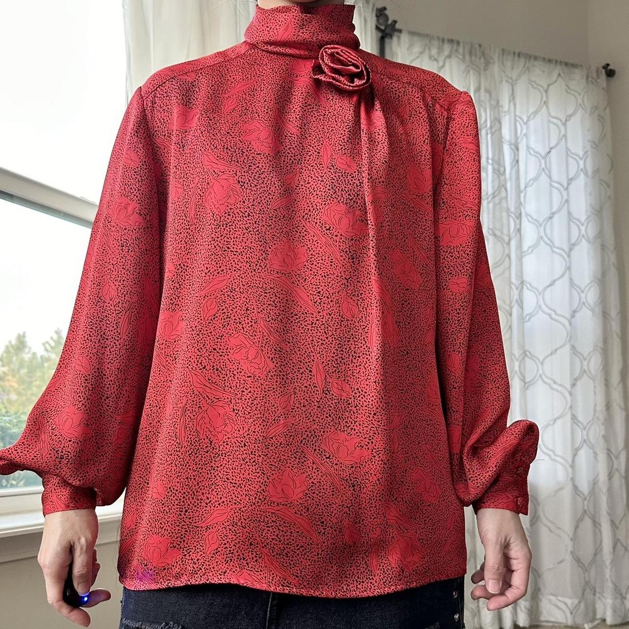 Floral leopard print blouse Vintage Red blouse with... - Depop