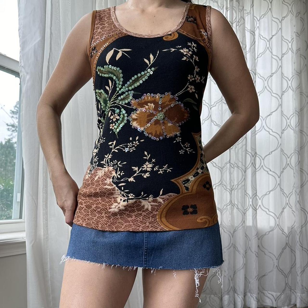 Floral sequin tank Tank with the floral design Depop