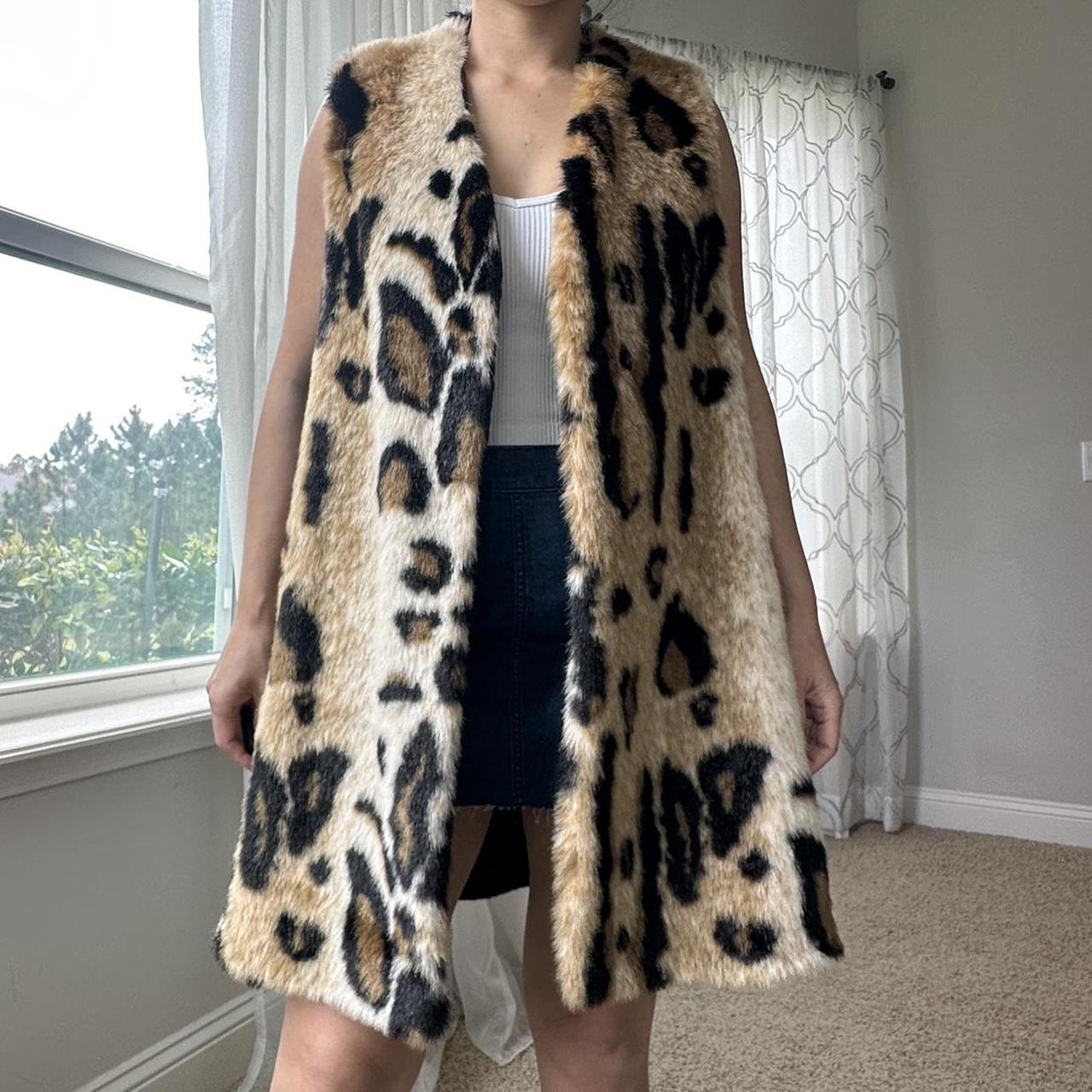 faux fur vest Leopard print faux fur vest in tan Depop