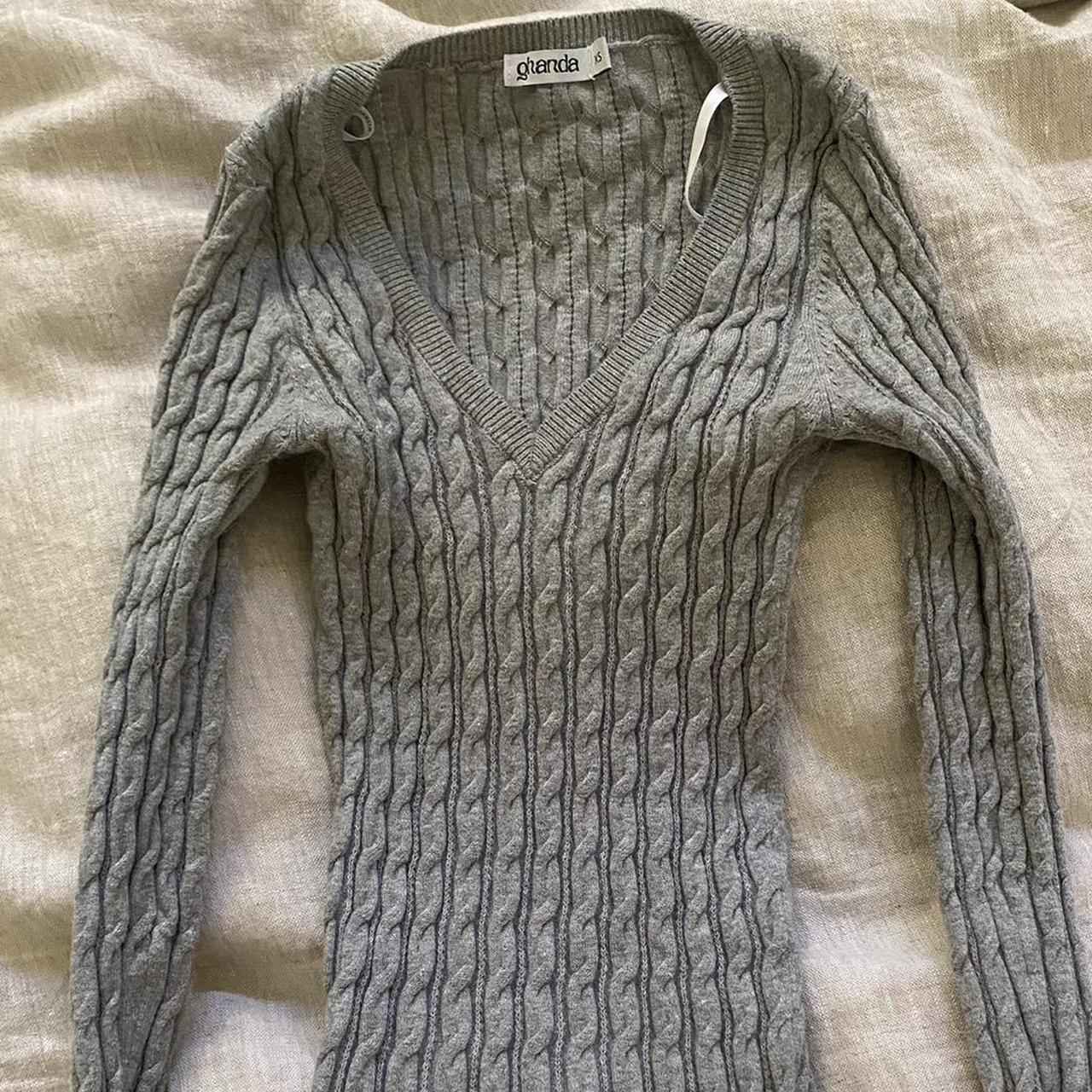 ghanda grey knit tight jumper Polo style, very... - Depop