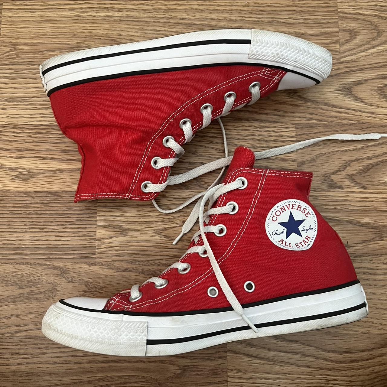 red converse, barely worn size - woman’s 8 , men’s... - Depop