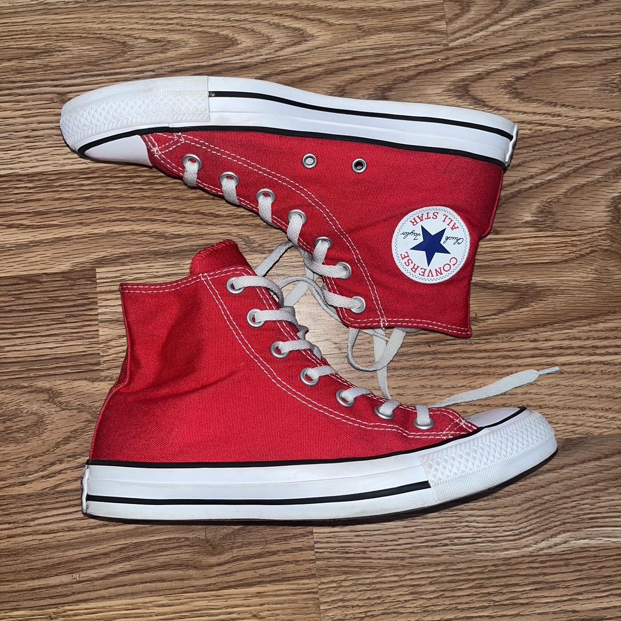 red converse, barely worn size - woman’s 8 , men’s... - Depop