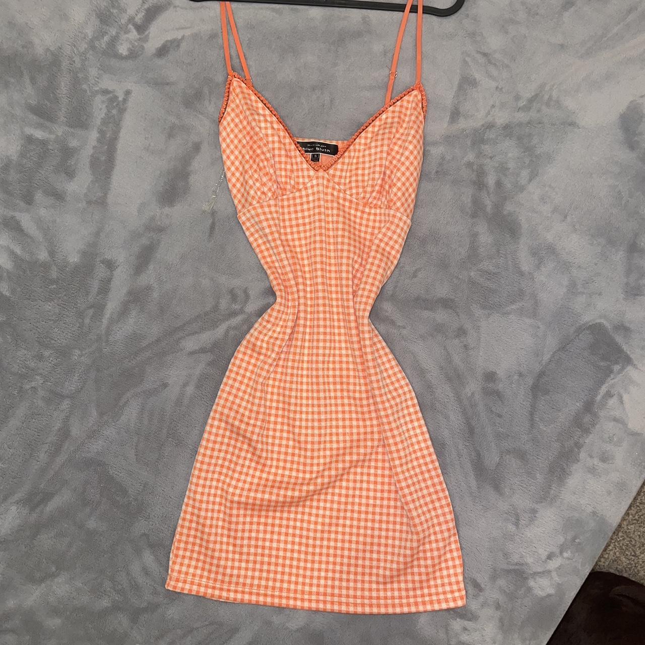 orange gingham mini dress the cutest spring dress... - Depop